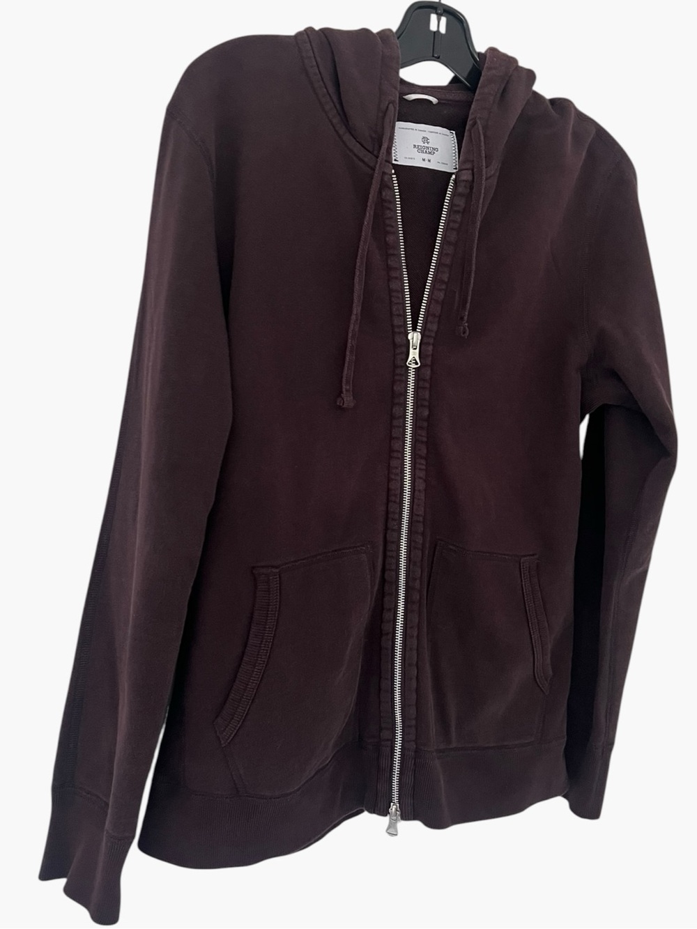 Reigning Champ Men’s Midweight Zip-Up Hoodie Jacket In Brown Color Size M
